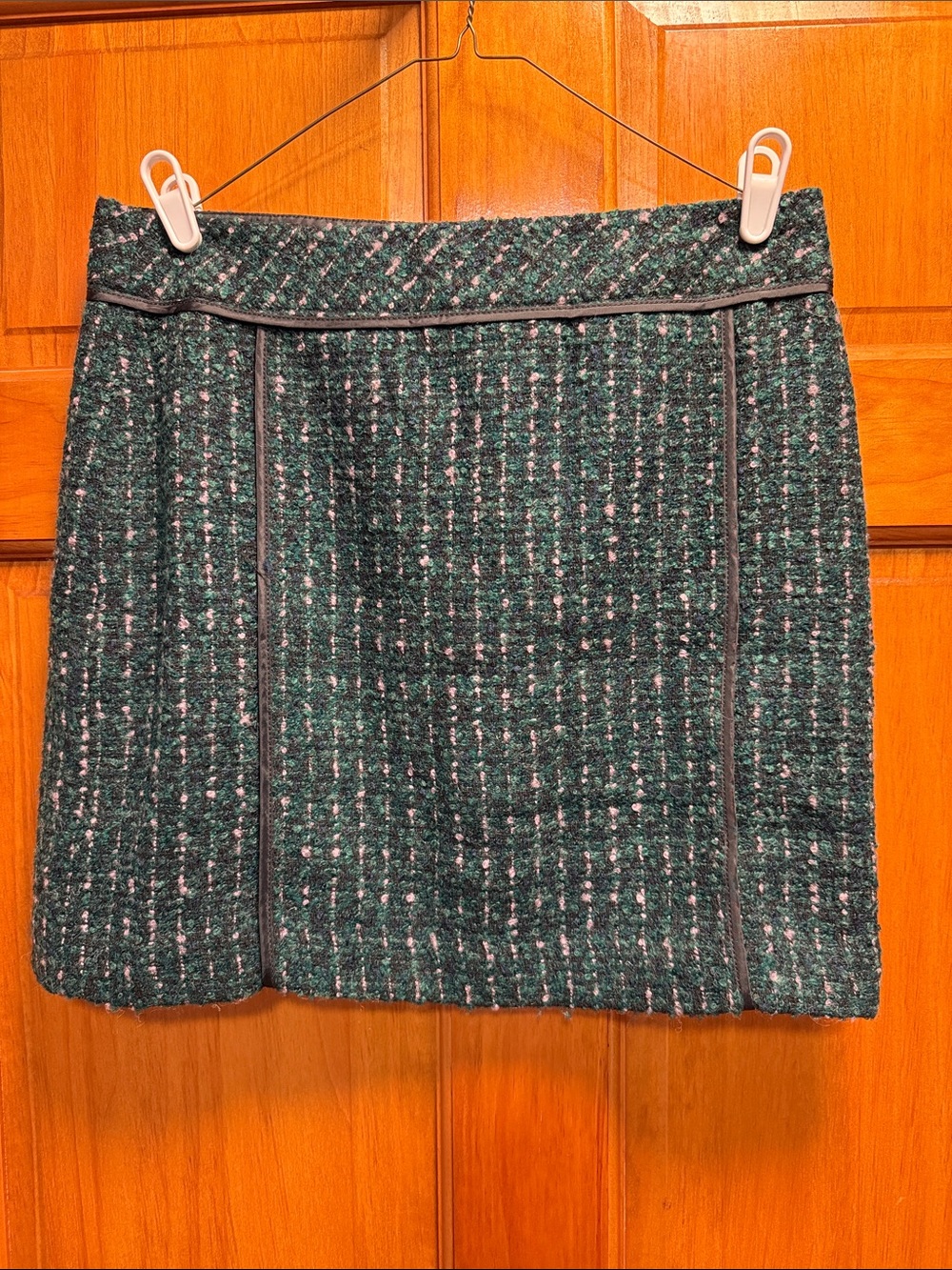 LOFT Dark Green Tweed Mini Skirt with Pink Flecks